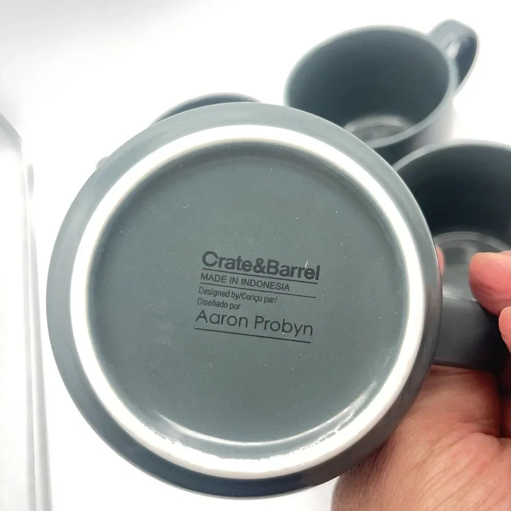 Crate & Barrel Aaron Probyn Hue Coffee Mugs Dark Gray Set of 4 Rare